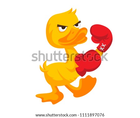 Cute Yellow Boxing Duck Character Illustration In Isolated White Background
