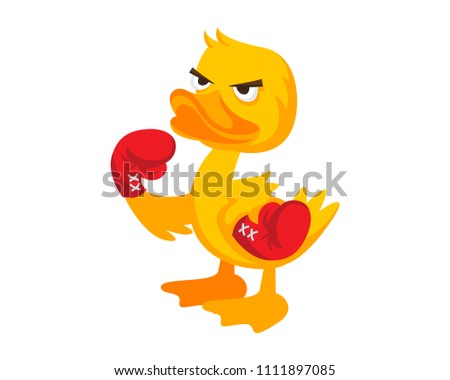 Cute Yellow Boxing Duck Character Illustration In Isolated White Background