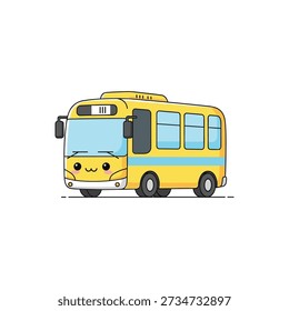 Cute yellow bus with face and blue windows cartoon