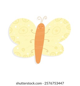 Cute Yellow Butterfly Doodle Vector Hand Drawn Isolated Illustration