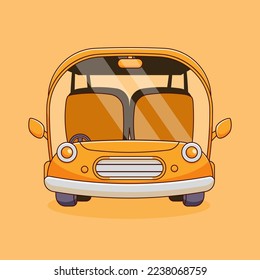 cute yellow car cartoon illustration 