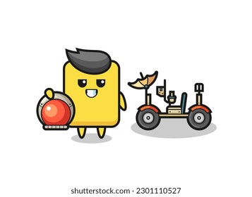 the cute yellow card as astronaut with a lunar rover , cute style design for t shirt, sticker, logo element