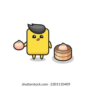 cute yellow card character eating steamed buns , cute style design for t shirt, sticker, logo element