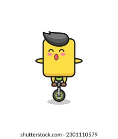 The cute yellow card character is riding a circus bike , cute style design for t shirt, sticker, logo element