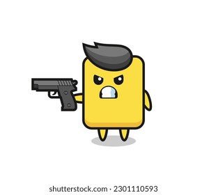 la tira del personaje de la tarjeta amarilla linda con un arma, diseño de estilo lindo para camiseta, pegatina, elemento logo