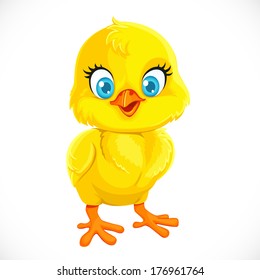 Cute yellow cartoon baby chicken isolated on a white background