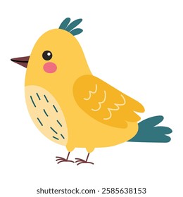 Cute yellow cartoon bird with small wings and beak on a white background. Vector illustration.