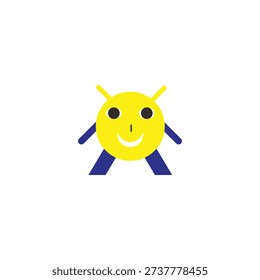 Cute Yellow Cartoon Bug Character with Smiling Face – Simple Flat Vector Illustration Isolated on Gray Background