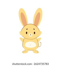Cute yellow cartoon bunny - hand drawn bunny with fluffy tail and big ears, perfect for children's drawings, baby room decor, greeting cards, stickers, Easter art and kawaii animal illustrations
