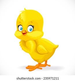 Cute yellow cartoon chick isolated on a white background