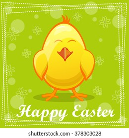 Cute yellow cartoon chicken in vector