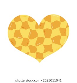 Cute yellow cartoon heart with checkered pattern in Y2k aesthetic. Retro love symbol from 90s and 00s. Hand drawn simple heart with print isolated on white background. Nostalgia for 1990s vibes.