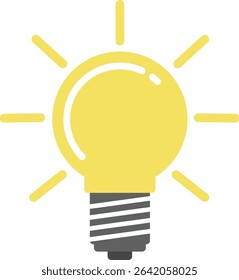 A cute yellow cartoon light bulb illustration with a smiling face, designed in a flat style on a transparent background. Ideal for educational materials, children’s projects, creative designs, and dig