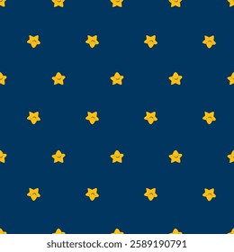 cute yellow cartoon stars seamless pattern blue background