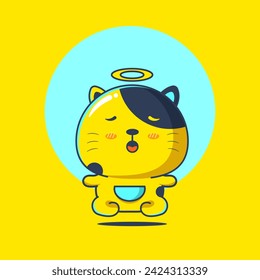 Cute yellow cat character cartoon in yoga pose illustration