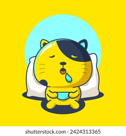 Cute yellow cat character cartoon sleeping illustration