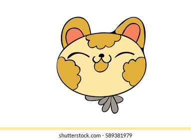 Cute yellow Cat Emoji. Vector illustration. Isolated on white Background.