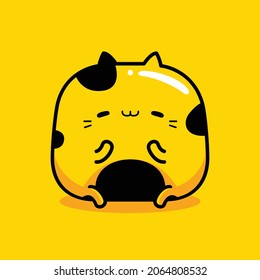 Cute yellow cat mascot character in flat cartoon style