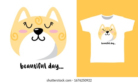 Cute yellow cat say beautiful day, design vector illustration ready for print on t-shirt, apparel, mascot, poster and other uses.