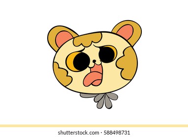 Cute Yellow Cat Sick. Vector Illustration. Isolated on white background.