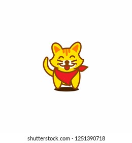 cute yellow cat stand logo illustration icon