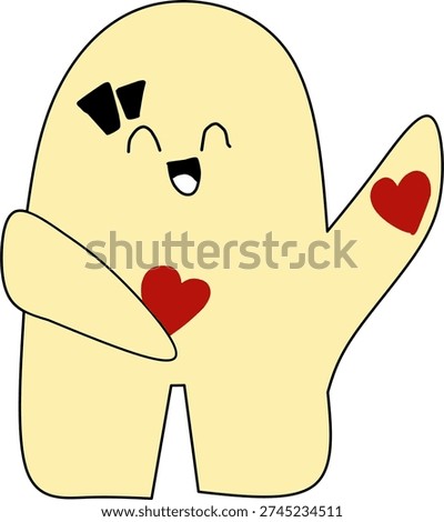 Cute yellow character holding and hugging a red heart, expressing affection and self-love.