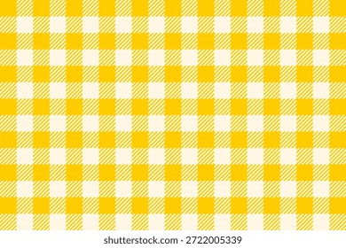 Cute yellow checkered gingham or vichy pattern. Autumn fabric print for tablecloth, picnic blanket, basket napkin, towel or handkerchief. Cotton, linen or flannel design. Vector flat illustration.
