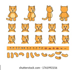 Cute yellow chibi cat creation kit. Create your own action, animation. Vector illustration bundle