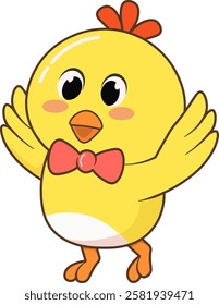 Cute Yellow Chick with Bow Tie Illustration