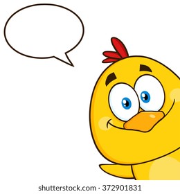Cute Yellow Chick Cartoon Character Peeking Around A Corner.Vector Illustration Isolated On White