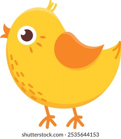 Cute yellow chick with a curious look, standing on orange legs. Perfect for kids' designs