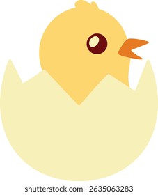 Cute yellow chick hatching from eggshell, perfect for spring, farm scenes, children's books, and Easter celebration art.