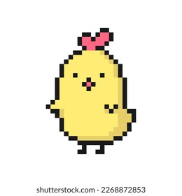 Cute gelbes Küken-Symbol in Pixelkunst-Design. Einzeln auf weißem Hintergrund, Vektorsymbol