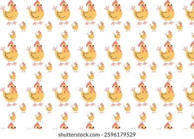 Cute yellow chick pattern on a white background. Perfect for Easter decor, kids products, and baby-themed designs.