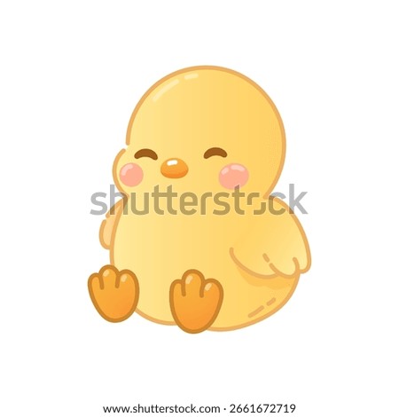 Cute yellow chick sitting and smiling cartoon