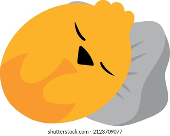 Cute yellow chick sleeps on pillow. Cartoon chicken. Vector illustration isolated on white background. Design element. Image can be used in design of posters postcards menu banners for printing on