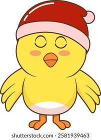 Cute Yellow Chick in Winter Hat Illustration