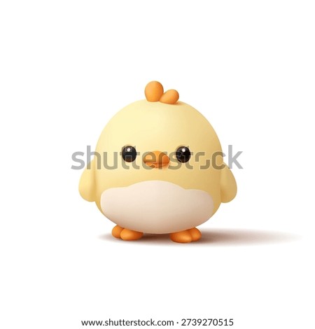 Cute yellow chicken, 3D icon on white background. Domestic bird. For farm, spring, Easter concepts. Friendly character. Vector illustration.