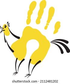 ¡Cuto pollo amarillo ilustrado en forma de mano! Se ve gracioso y puede ser una gran ilustración o icono para tu proyecto de diseño o cualquier otra cosa. Se puede usar en trabajo educativo con niños.