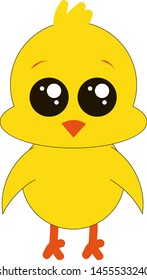 Cute yellow chicken, illustration, vector on white background.