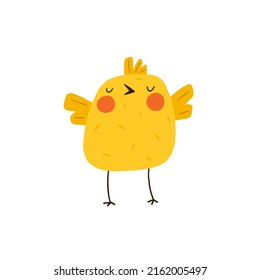 Cute yellow chicken. Newborn little funny chick. Elements for Easter designs. Cartoon vector illustration.
