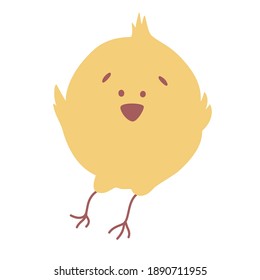 Cute yellow chicken sitting. Vector illustration. Graphic design element.  Isolated white background.