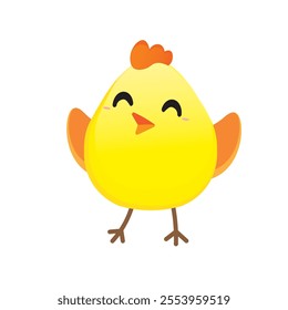 Cute yellow chicken vector illustration image. This chicken is drawn with round eyes and a big smile, as well as cute little wings. This image is suitable for various design purposes, such as greeting