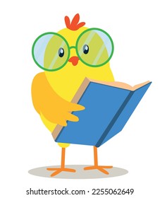 cute yellow chicks reading a book