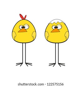  Cute yellow chicky. Vector illustration