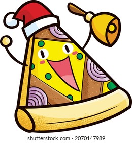 Cute yellow christmas pizza cartoon laughing happily