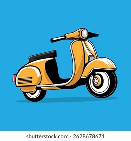 Cute Yellow Classic Scooter Vector Illustration
