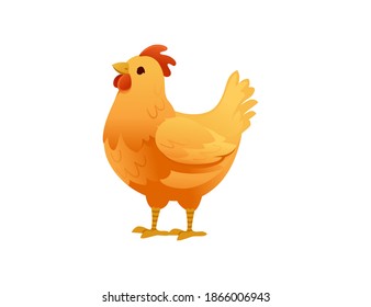 Cute yellow cock farm agriculture hen rooster cartoon animal design flat vector illustration