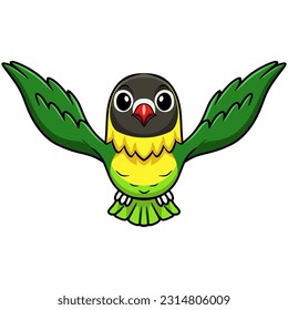 Cute yellow collared love bird cartoon flying