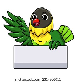 Cute yellow collared love bird cartoon waving hand